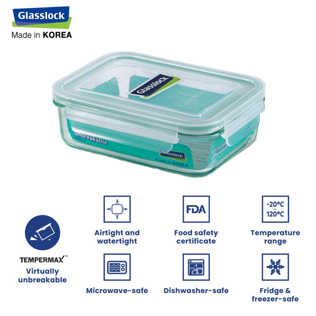 Glasslock Classic Airtight Tempered Food Container, Microwave Safe