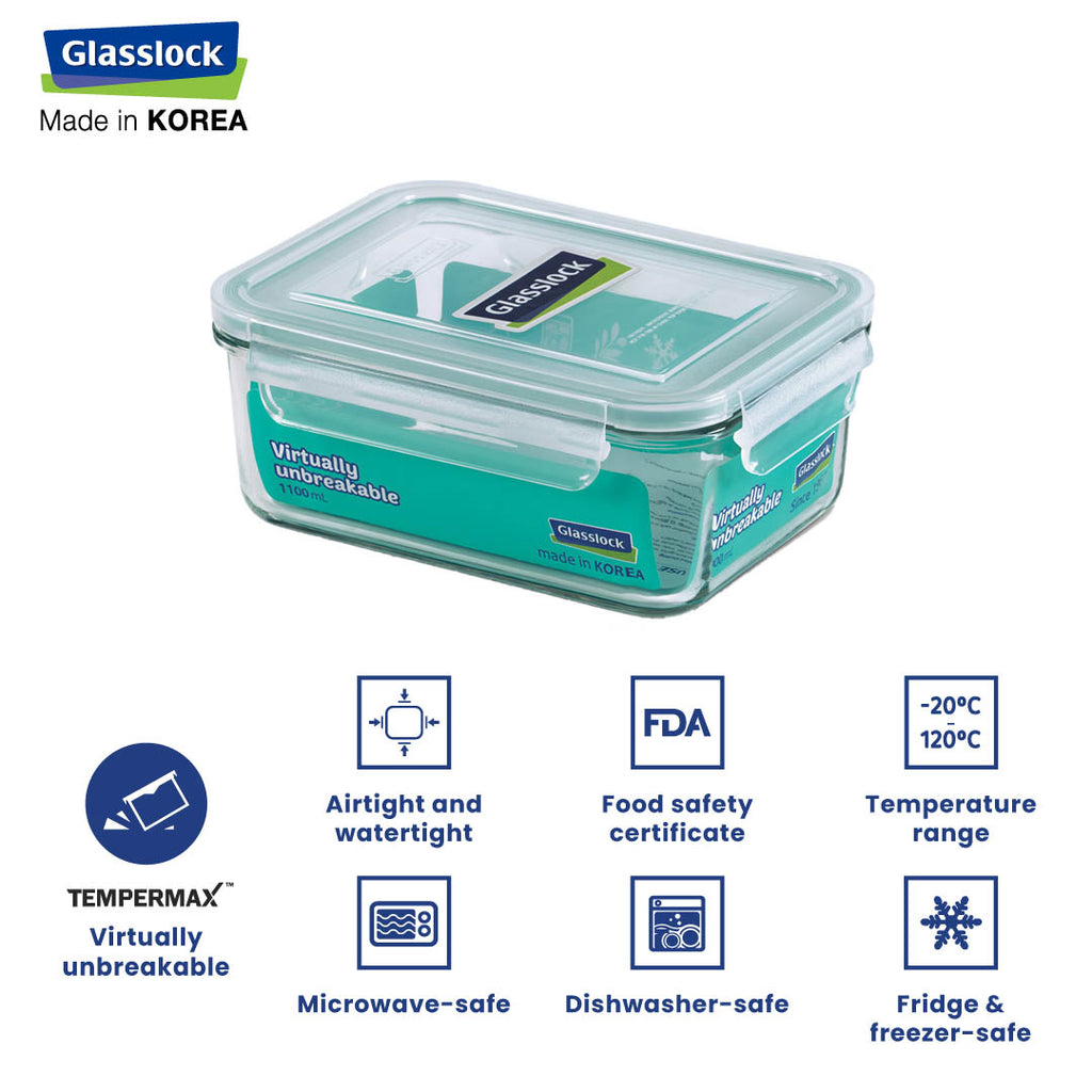 Glasslock Classic Airtight Tempered Food Container, Microwave Safe
