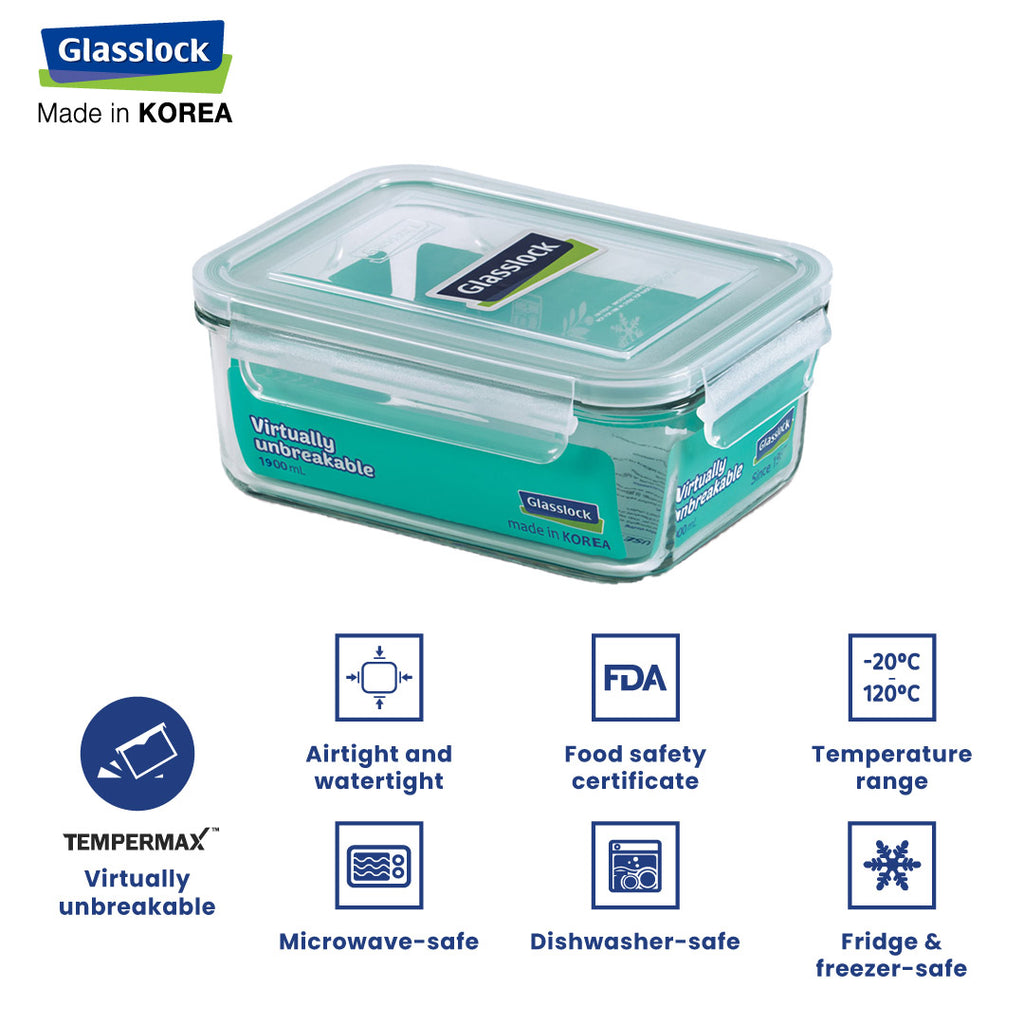 Glasslock Classic Airtight Tempered Food Container, Microwave Safe