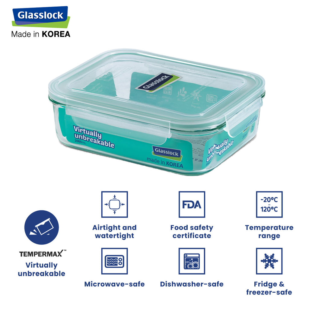 Glasslock Classic Airtight Tempered Food Container, Microwave Safe