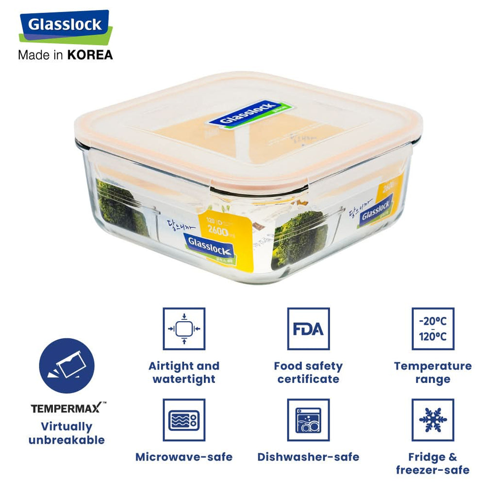 Glasslock Classic Airtight Tempered Food Container, Microwave Safe