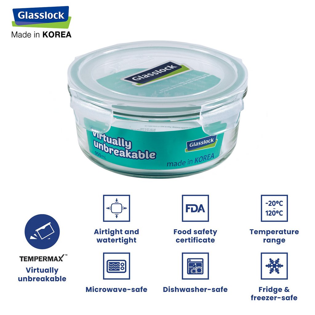 Glasslock Classic Airtight Tempered Food Container, Microwave Safe
