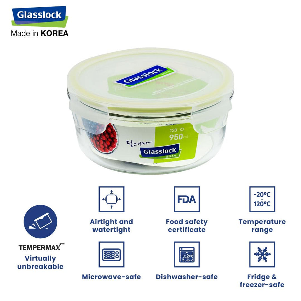 Glasslock Classic Airtight Tempered Food Container, Microwave Safe