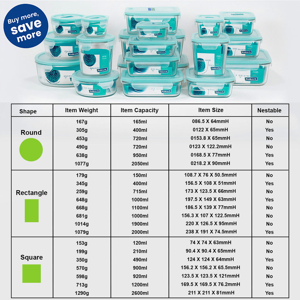 Glasslock Classic Airtight Tempered Food Container, Microwave Safe