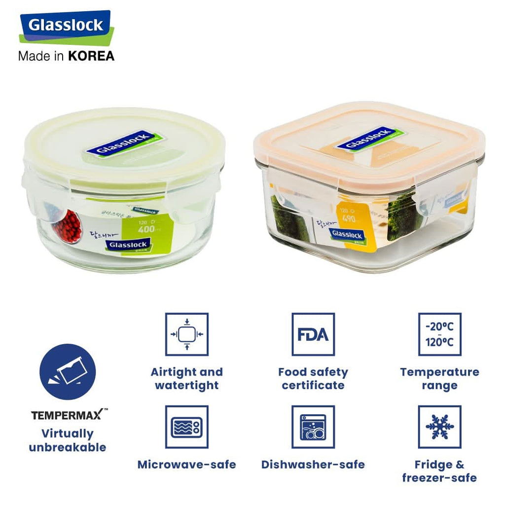 Glasslock Airtight Tempered Lunch Set, Microwave Safe, with Bag