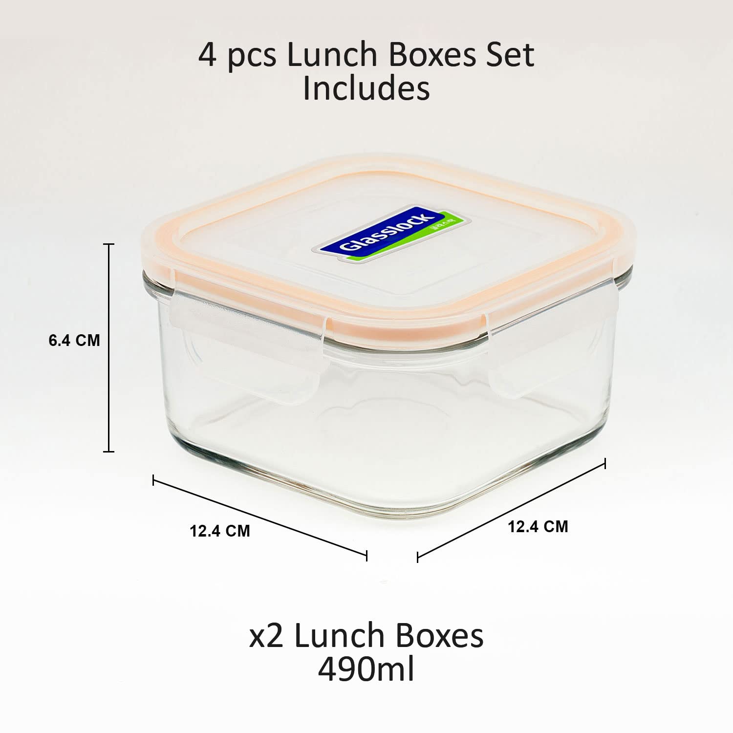 GLASS UNIVERSAL MICROWAVE SAFE OFFICE LUNCH BOX - SET OF 4 CONTAINERS