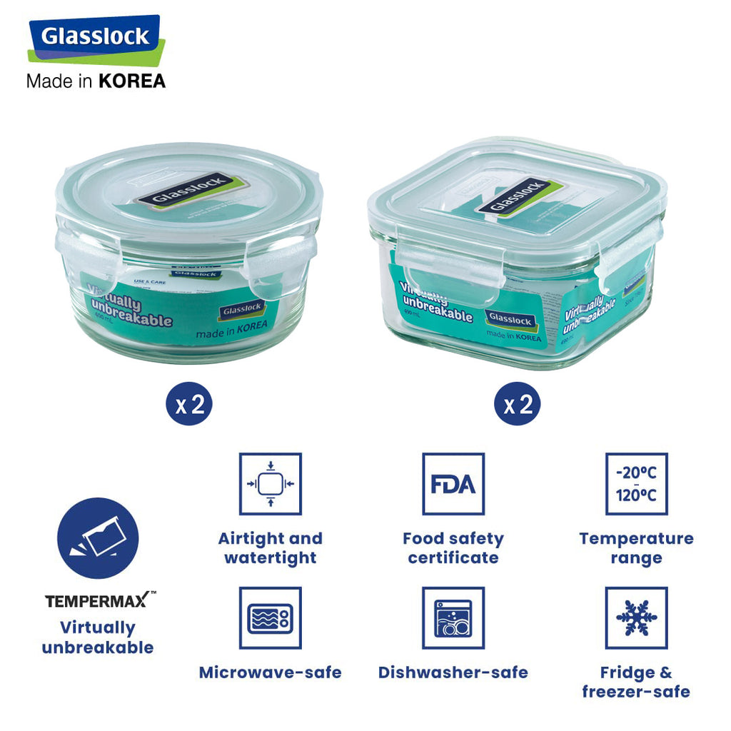 Glasslock Airtight Tempered Lunch Set, Microwave Safe, with Bag