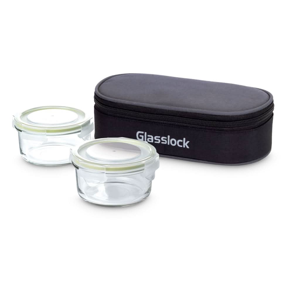 Glasslock Airtight Tempered Lunch Set, Microwave Safe, with Bag