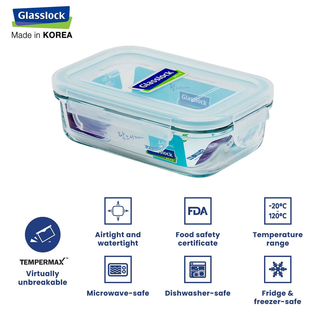 Glasslock Airtight Tempered Lunch Set, Microwave Safe, with Bag