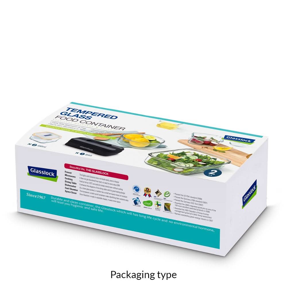 Glasslock Airtight Tempered Lunch Set, Microwave Safe, with Bag