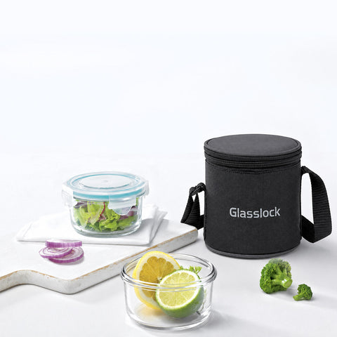 Glasslock Airtight Tempered Lunch Set, Microwave Safe, with Bag